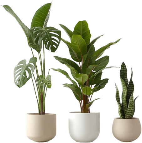 Trois plantes en pot